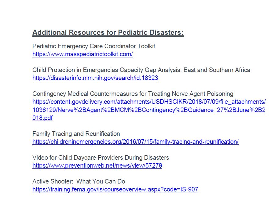 Pediatric Disaster Resources